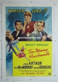 B321 TOO MANY HUSBANDS linen style B one-sheet movie poster '40 Arthur