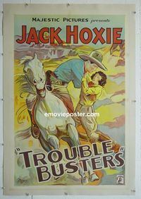 B322 TROUBLE BUSTERS linen one-sheet movie poster '33 Jack Hoxie, western