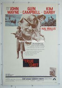 B323 TRUE GRIT linen one-sheet movie poster '69 John Wayne, Campbell