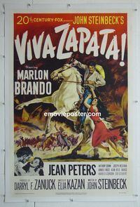 B326 VIVA ZAPATA linen one-sheet movie poster '52 Marlon Brando