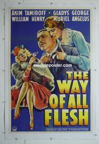 B327 WAY OF ALL FLESH linen one-sheet movie poster '40 A. Tamiroff