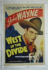 B328 WEST OF THE DIVIDE linen one-sheet movie poster R40s John Wayne