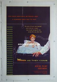 B331 WICKED AS THEY COME linen one-sheet movie poster '56 bad girl!