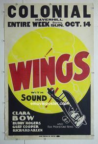 B333 WINGS linen one-sheet movie poster '28 Clara Bow, Gary Cooper