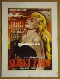 B158 LA DOLCE VITA linen Yugoslavian movie poster '61 Federico Fellini