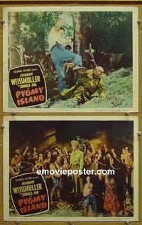 G060 PYGMY ISLAND 2 lobby cards '50 Johnny Weissmuller