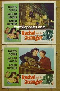 G062 RACHEL & THE STRANGER 2 lobby cards R53 Young, Mitchum