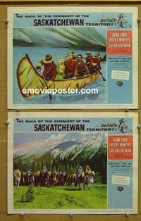 G078 SASKATCHEWAN 2 lobby cards '54 Alan Ladd, Winters