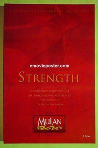 H770 MULAN double-sided 'strength' advance one-sheet movie poster '98 Walt Disney cartoon