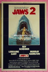 P925 JAWS 2 one-sheet movie poster '78 Roy Scheider, sharks