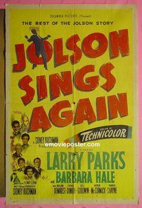 P944 JOLSON SINGS AGAIN one-sheet movie poster '49 Larry Parks