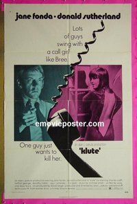 P979 KLUTE one-sheet movie poster '71 Jane Fonda, Donald Sutherland