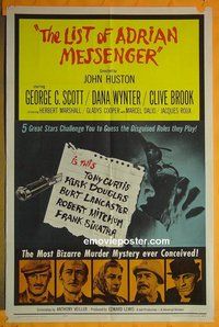 Q051 LIST OF ADRIAN MESSENGER one-sheet movie poster '63 Huston