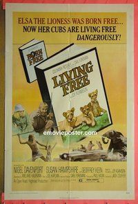 Q059 LIVING FREE style B one-sheet movie poster '72 Joy Adamson