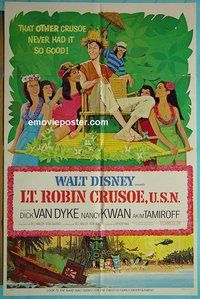 Q084 LT ROBIN CRUSOE USN one-sheet movie poster '66 Walt Disney