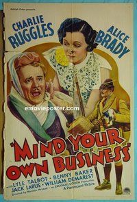 Q167 MIND YOUR OWN BUSINESS one-sheet movie poster '36 Charlie Ruggles