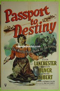 Q332 PASSPORT TO DESTINY one-sheet movie poster '44 Elsa Lanchester