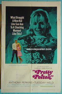 Q390 PRETTY POISON style B one-sheet movie poster '68 A. Perkins,T. Weld