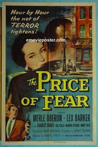 Q391 PRICE OF FEAR one-sheet movie poster '56 Merle Oberon, Barker