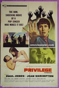 Q399 PRIVILEGE one-sheet movie poster '67 rock 'n' roll!