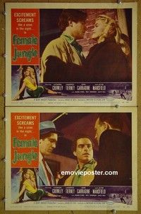 Z041 FEMALE JUNGLE 2 lobby cards '56 Jayne Mansfield