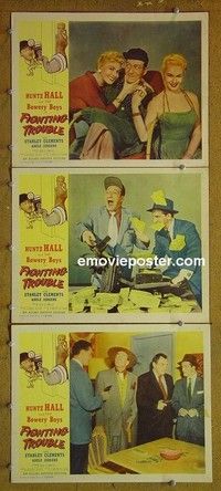 Y857 FIGHTING TROUBLE 3 lobby cards '56 The Bowery Boys!