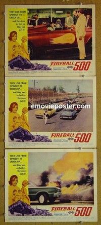 Y858 FIREBALL 500 3 lobby cards '66 car racing, Frankie Avalon