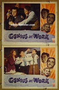 Z052 GENIUS AT WORK 2 lobby cards '46 Wally Brown, Alan Carney