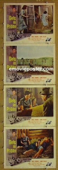 Y746 GIRLS IN PRISON 4 lobby cards '56 bad girl classic!