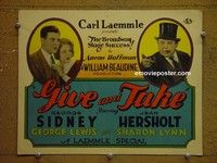 Y124 GIVE & TAKE title lobby card '28 Jean Hersholt, George Sidney