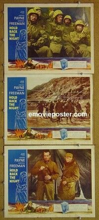 Y873 HOLD BACK THE NIGHT 3 lobby cards '56 Korean War!