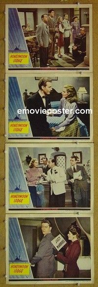 Y749 HONEYMOON LODGE 4 lobby cards '43 David Bruce, Hilliard