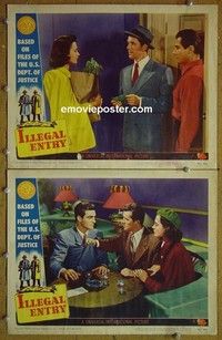 Z077 ILLEGAL ENTRY 2 lobby cards '49 Howard Duff, Marta Toren