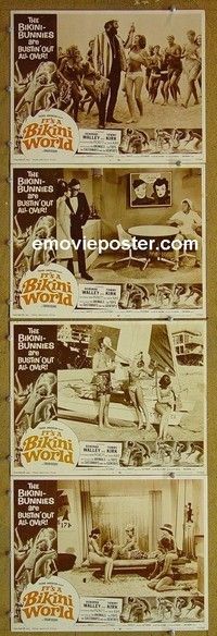 Y752 IT'S A BIKINI WORLD 4 lobby cards '67 surfers!