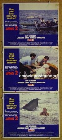 Y882 JAWS 2 3 lobby cards R80 Roy Scheider, sharks!