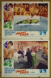 Z086 JOHNNY TIGER 2 lobby cards '66 Robert Taylor croc fighting!