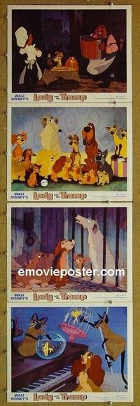 Y754 LADY & THE TRAMP 4 lobby cards R72 Walt Disney classic!