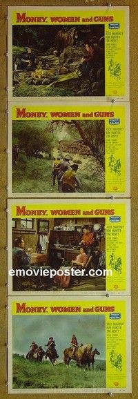 Y767 MONEY, WOMEN & GUNS 4 lobby cards '58 Jock Mahoney