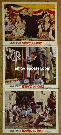 Y903 MONKEYS GO HOME 3 lobby cards '67 Walt Disney, Chevalier