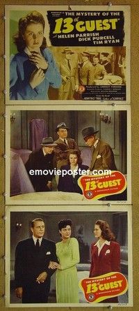 Y907 MYSTERY OF THE 13TH GUEST 3 lobby cards '43 Parrish,Purcell