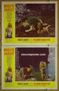 Z131 NIGHT HEAVEN FELL 2 lobby cards '58 Brigitte Bardot