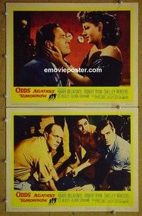 Z136 ODDS AGAINST TOMORROW 2 lobby cards #1 '59 Robert Ryan