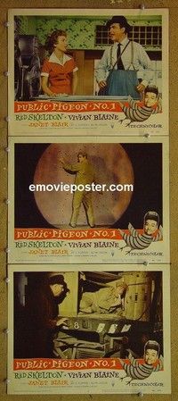 Y924 PUBLIC PIGEON NO 1 3 lobby cards '56 Red Skelton, Blaine