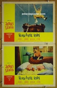 Z170 ROCK-A-BYE BABY 2 lobby cards '58 Jerry Lewis