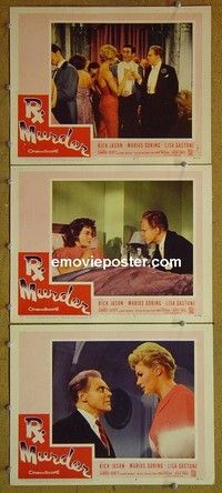 Y932 RX MURDER 3 lobby cards '58 Marius Goring, crazy doc!