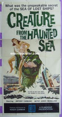 C242 CREATURE FROM THE HAUNTED SEA three-sheet movie poster '61 Roger Corman