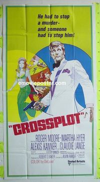 C244 CROSSPLOT three-sheet movie poster '70 Roger Moore spy thriller!