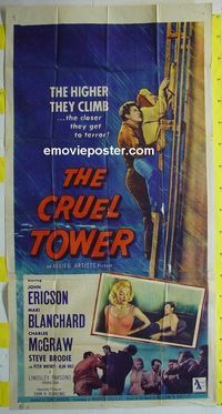 C245 CRUEL TOWER three-sheet movie poster '56 John Ericson, skyscraper!