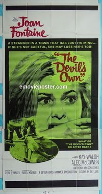 C256 DEVIL'S OWN three-sheet movie poster '67 Hammer, Joan Fontaine