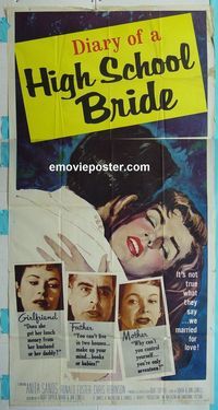 C257 DIARY OF A HIGH SCHOOL BRIDE three-sheet movie poster '59 AIP bad girl!